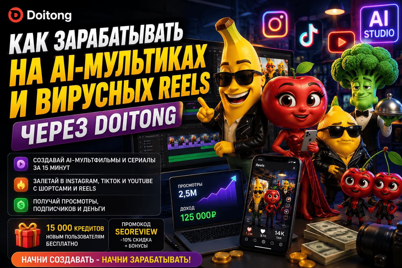 Doitong — сервис для AI‑мультфильмов и вирусных Reels